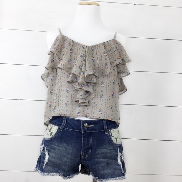Timing Tops - Timing floral sheer camisole with ruffle bust